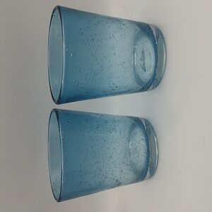 2 Artisanal Hand Blown Blue Glass Tumblers 3.75 x 3.25 No Chips EUC